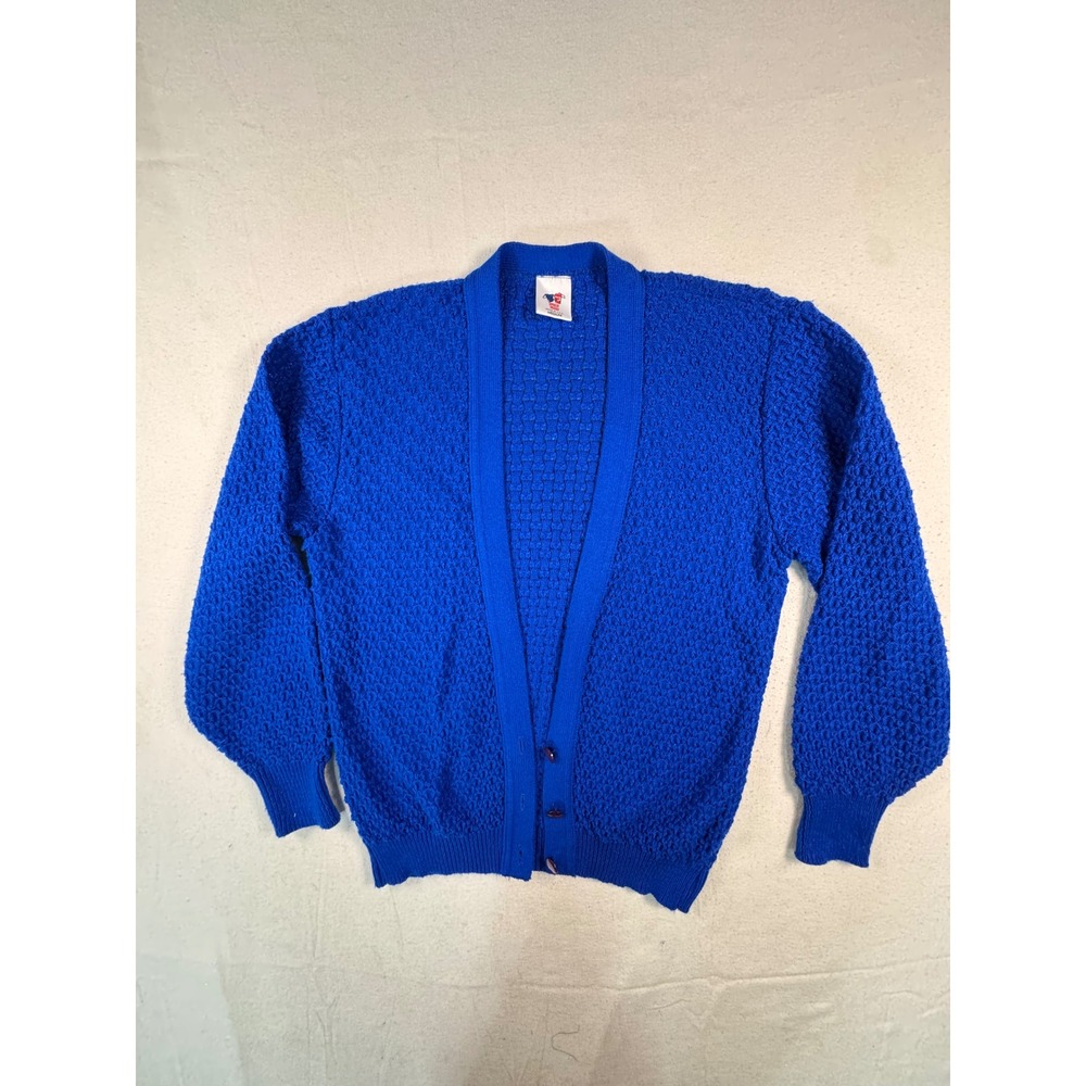 Sweater Bazaar Cardigan Womens‎ Medium Blue USA Vintage Popcorn Knit